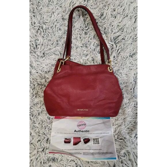 Michael Kors Raven Crimson Red Leather Shoulder Tote Bag Large Tri-Section, COA - Picture 1 of 16